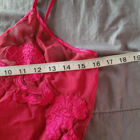 Vtg Y2K Victorias Secret Red Slip Dress Medium Satin Sheer Asymmetrical Romantic - Picture 6 of 7